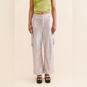 NWT Anthropologie Sequin Dusty Lavender Cargo Pants size 8 Retails $198
